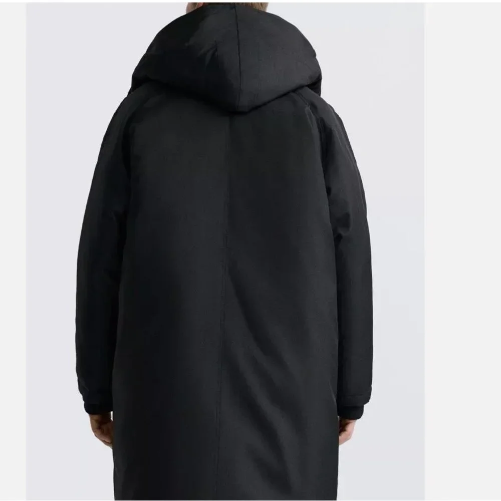 MEN Zara Charcoal Grey Black Quilted Parka With Detachable Hood Coat Size L NWT - Picture 7 of 13